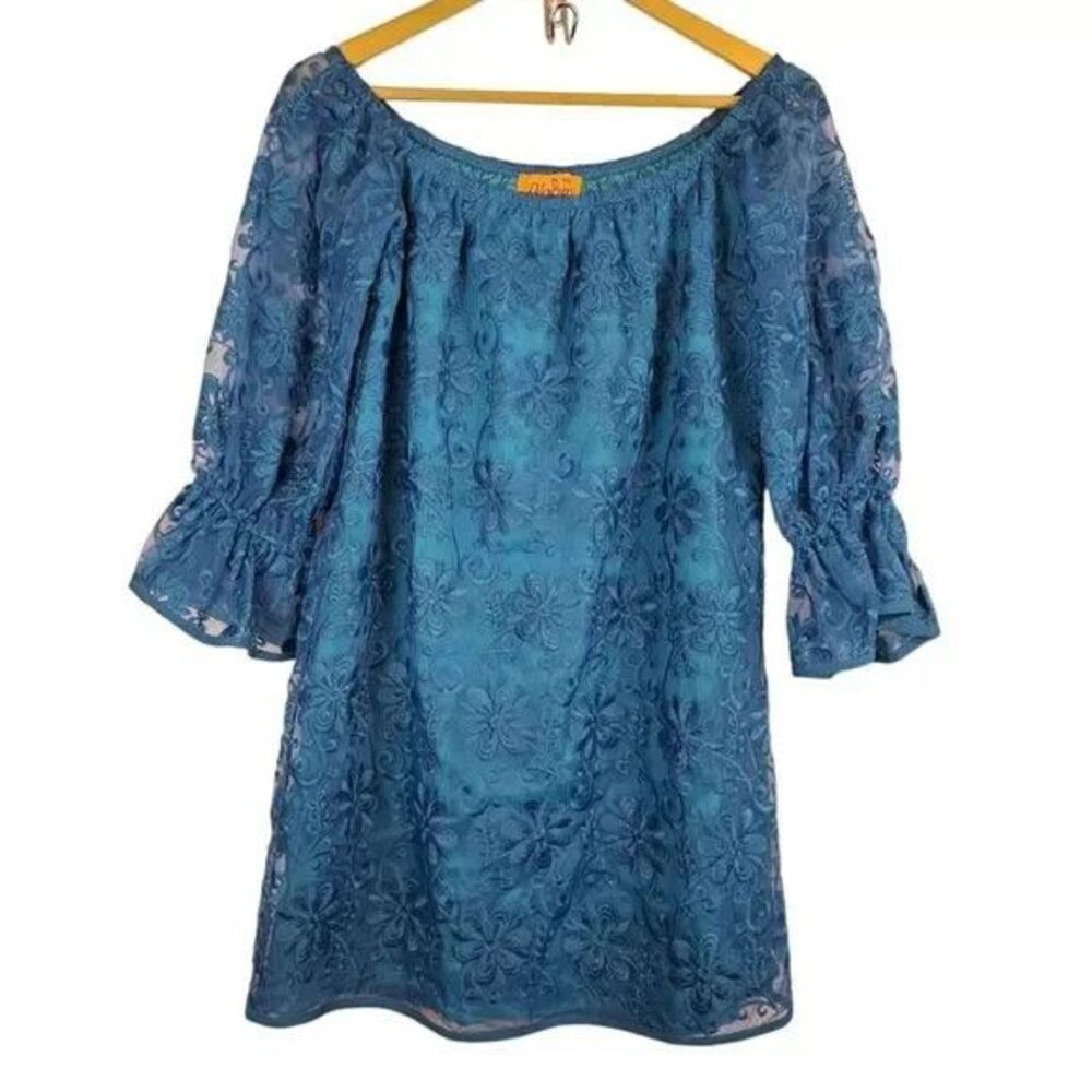 Voom By Joy Han Mini Dress Lace Overlay Made In USA Size XS Off Shoulder